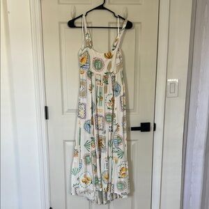 Vacation Print Maxi Dress - White and Green